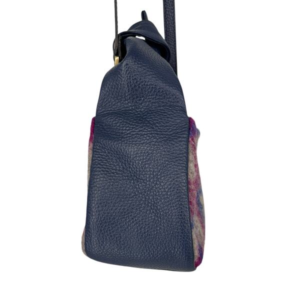 Sundance Soire Knotted Bag Blue Leather Wool Magenta Plaid Crossbody - Picture 5 of 16